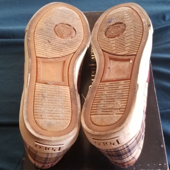 Polo Ralph Lauren Gardener Plaid Sneakers Burgundy - Picture 4 of 5